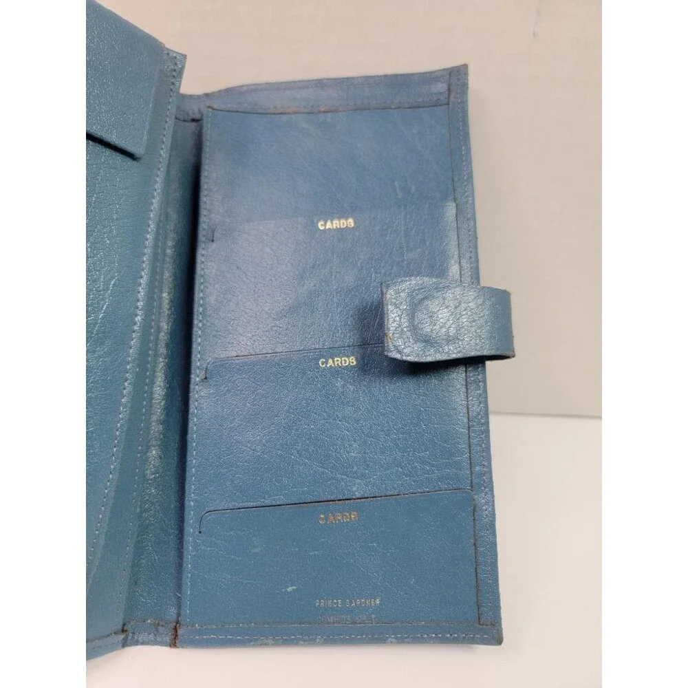 Prince Gardner Vintage Blue Leather Checkbook Wallet Passport Holder Cowhide